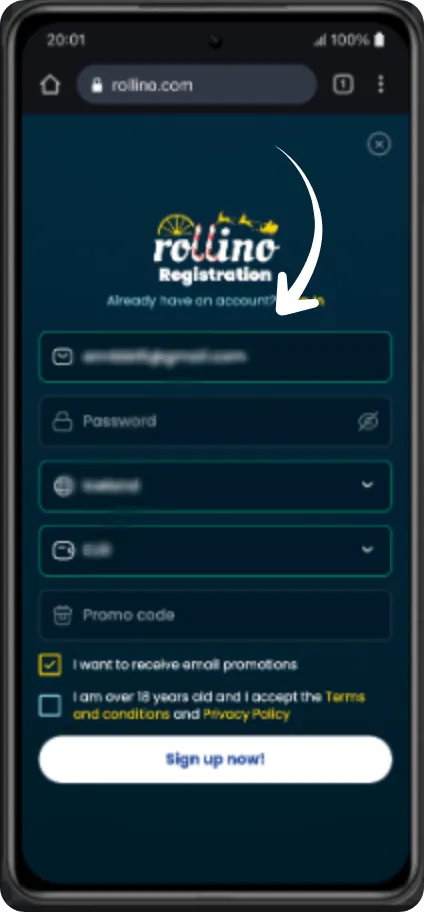 Enter your email or phone number used during rollino registration.