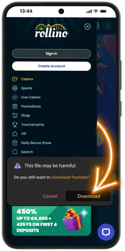 Download the Rollino APK file on Android device