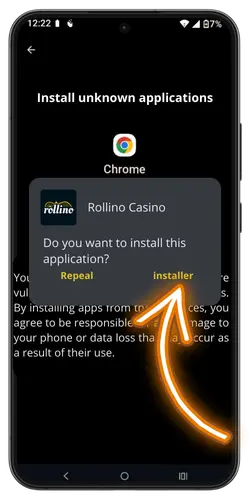 Installing the Rollino app on Android device